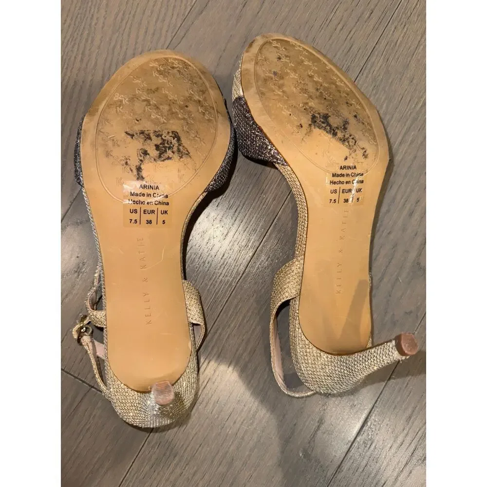 Kelly & Katie Size 7.5 Arinia Gold Sparkly Glitter Two-Tone Slingback Heels